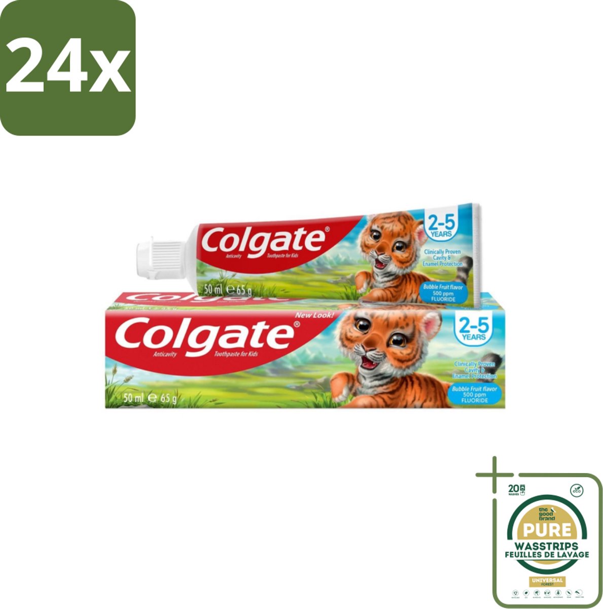 Colgate - Bubble Fruit - Kindertandpasta - Voor 2 tot 5 jaar oud - 50ml - Voordeelverpakking - 24 stuks - Melktanden beschermen - Tandpasta voor jonge kinderen