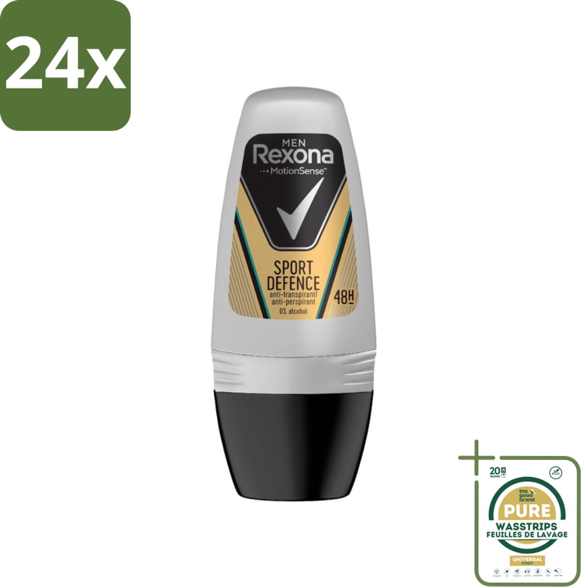 Rexona Men - Sport Defence - Deo Roll-on - 50 ml - Voordeelverpakking - 24 stuks - Mannelijke deodorant - Actieve mannen