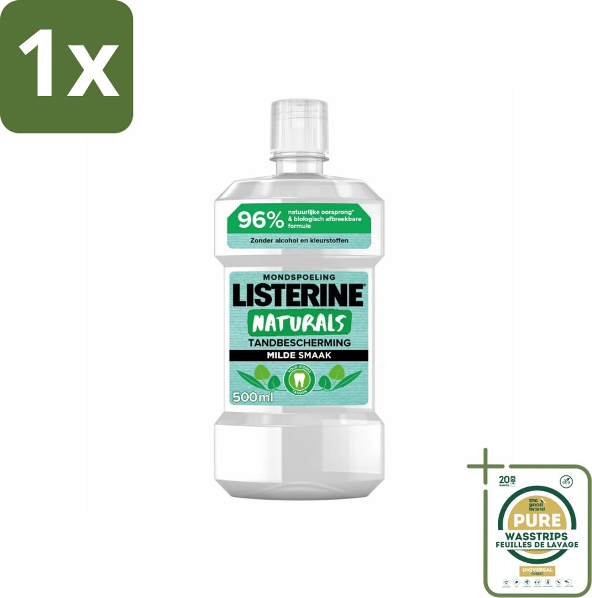 1 x Listerine Naturals Mondwater Tandbescherming 500 ml- Mondspoeling - Mondwater - Tandbescherming - Natuurlijk Mondwater - Tandgezondheid