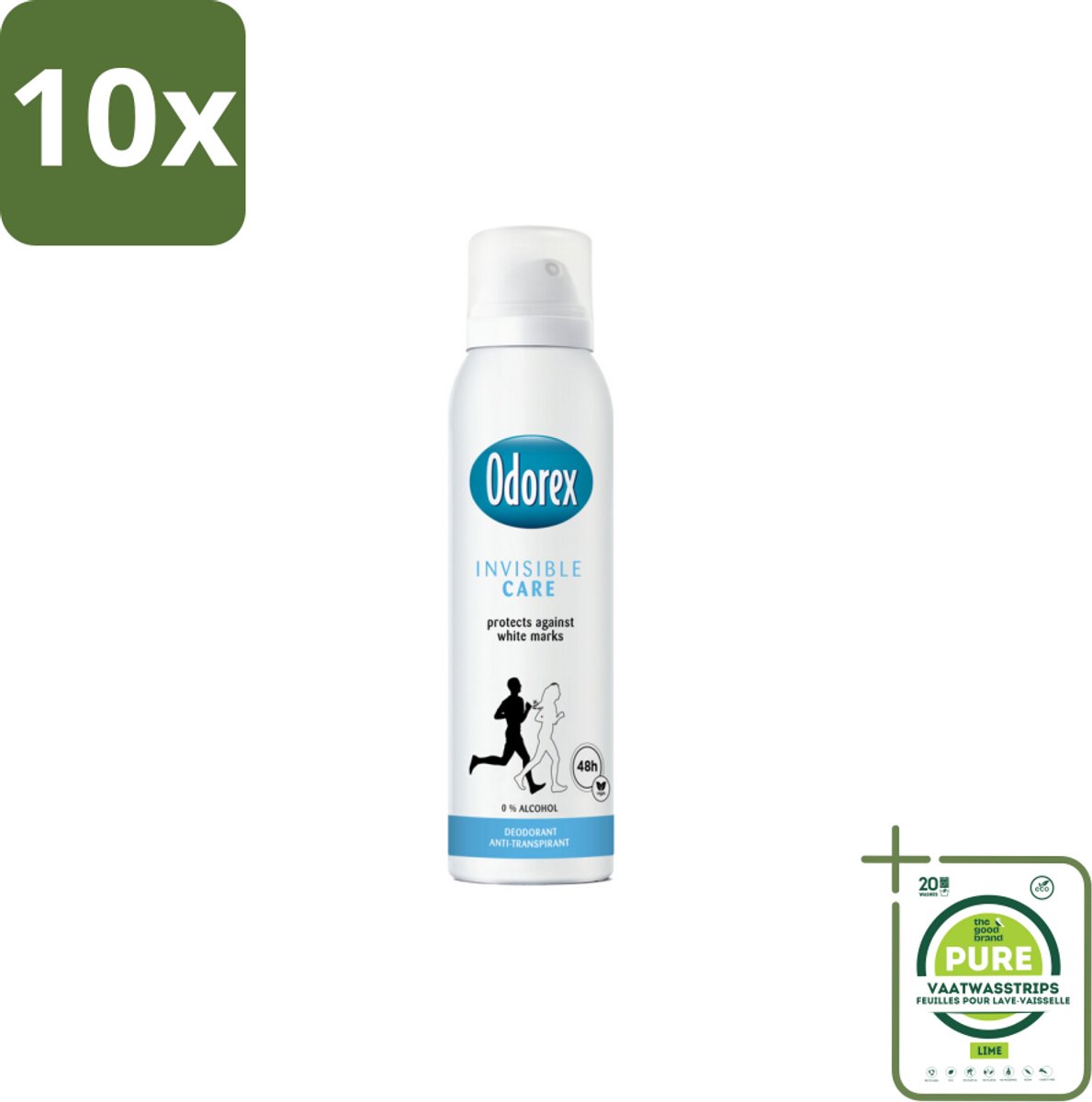 10 x Odorex Deodorant Spray Invisible Care 150 ml - Grootverpakking - Onzichtbare Bescherming - Deospray - Zweetvermindering - Geurvermindering - Huidvriendelijk