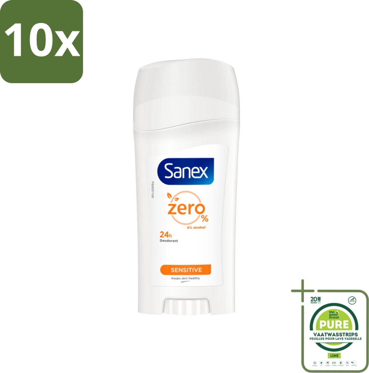 10 x Sanex Deodorant Stick Dermo Sensitive 65 ml - Grootverpakking - Deodorant Stick - Gevoelige Huid - Alcoholvrij - 24 Uur Bescherming - Huidbescherming