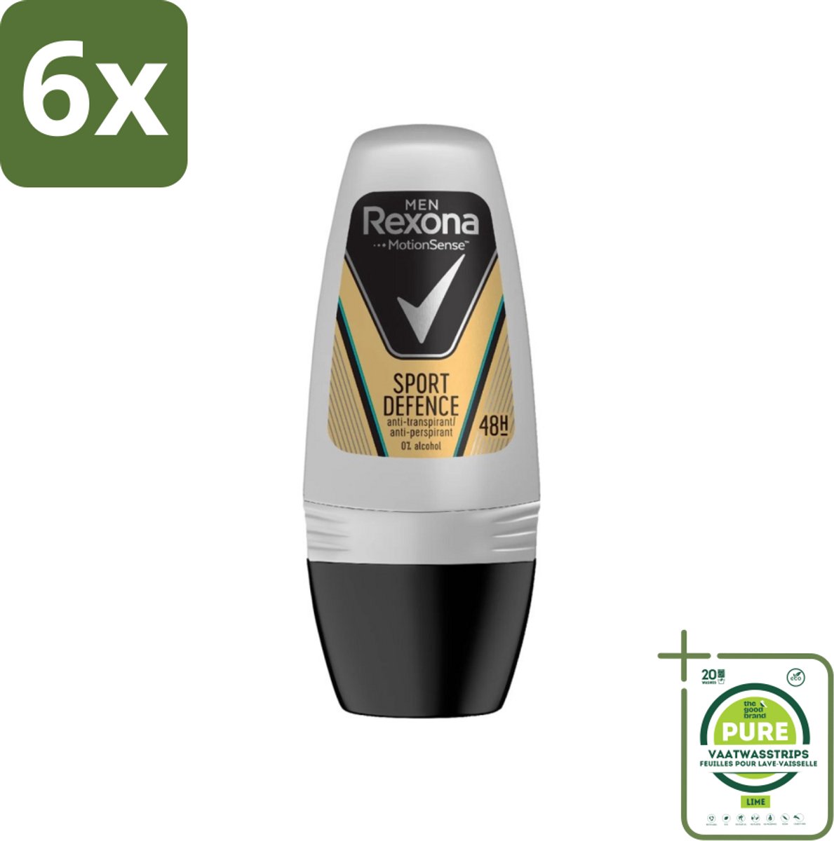 Rexona Men - Sport Defence - Deo Roll-on - 50 ml - Voordeelverpakking - 6 stuks - Sport deodorant - Zweetgeur