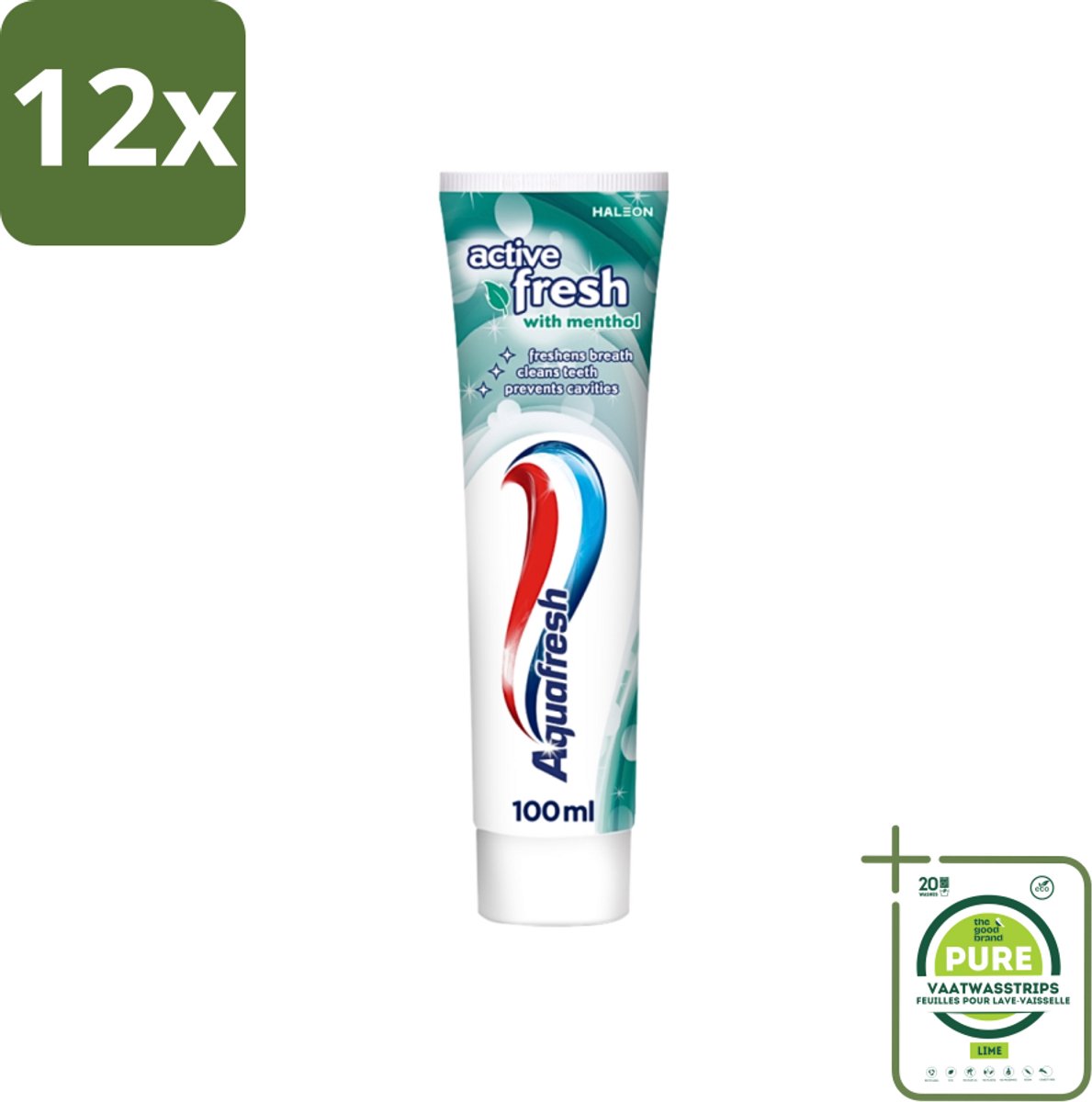 Aquafresh - Tandpasta - Verfrissende Reiniging - Menthol - 100 ml - Voordeelverpakking - 12 stuks - Tandpasta - Menthol
