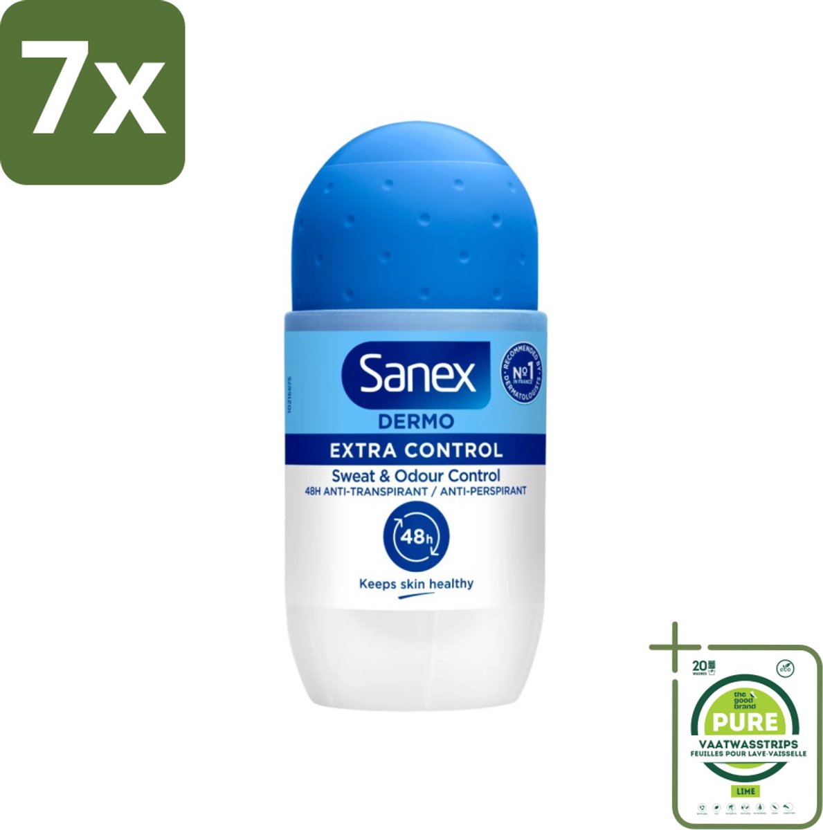 7 x Sanex - Deodorant - Roller - Dermo Extra Control - Extra Bescherming tegen Geur - 50 ml - Grootverpakking - Sanex Dermo Extra Control - Anti-transpirant Roller - Deodorant Roller - 48 Uur Bescherming - Aluminiumchloride