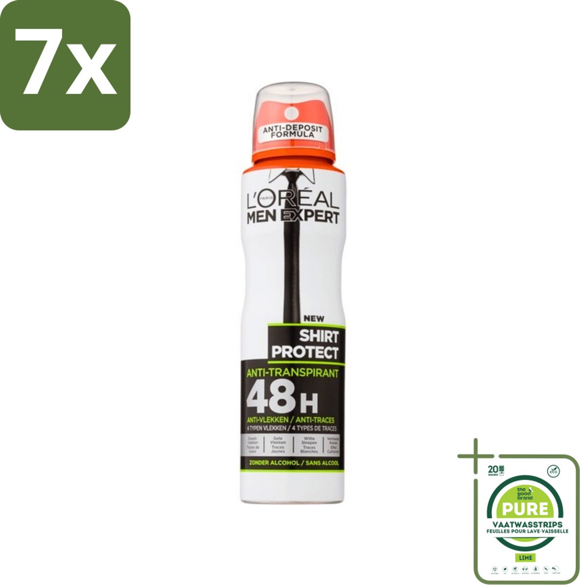 7 x L'Oréal Men Expert Shirt Protect - Deodorant - 150 ml - Deodorant Spray - Grootverpakking - Deodorant Spray - Anti-zweet - Anti-gele Vlek - Anti-witte Strepen - Kledingbescherming