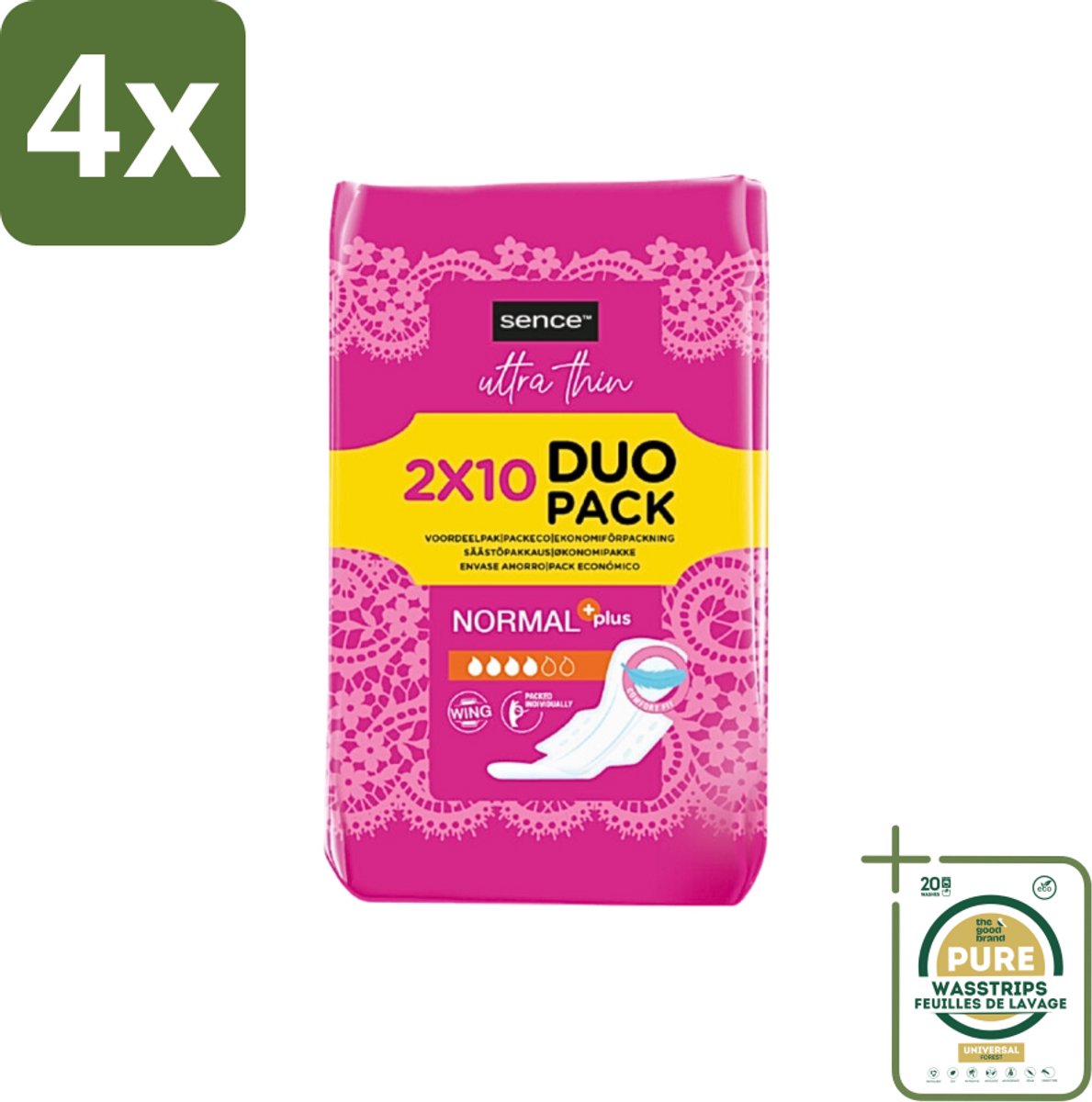 Sence - Normaal - Maandverband - Zonder Vleugels - 2 x 10 Maandverbanden - Voordeelverpakking - 4 stuks - Normale menstruatie - Discreet maandverband