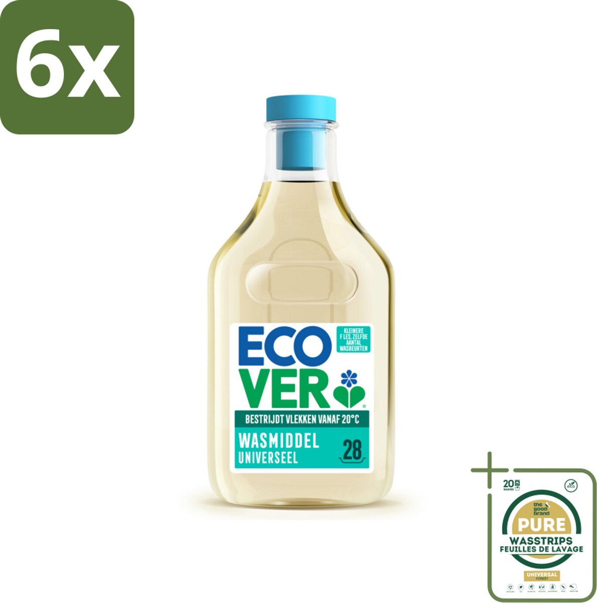 Ecover Wasmiddel Universeel Kamperfolie & Jasmijn 28 Wasbeurten 1 liter - Voordeelverpakking - 6 stuks - Plantaardig wasmiddel - Milieuvriendelijk wasmiddel