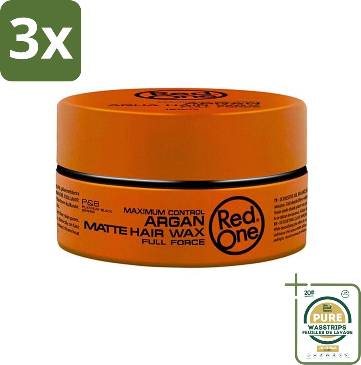 3 x Red One - Haarwax - Argan Matte - Verzorgende Styling - Voor Intensieve Verzorging & Matte Look - 150 ml - Grootverpakking - Haarwax - Arganolie - Matte Look - Verzorgend Haar - Styling Wax