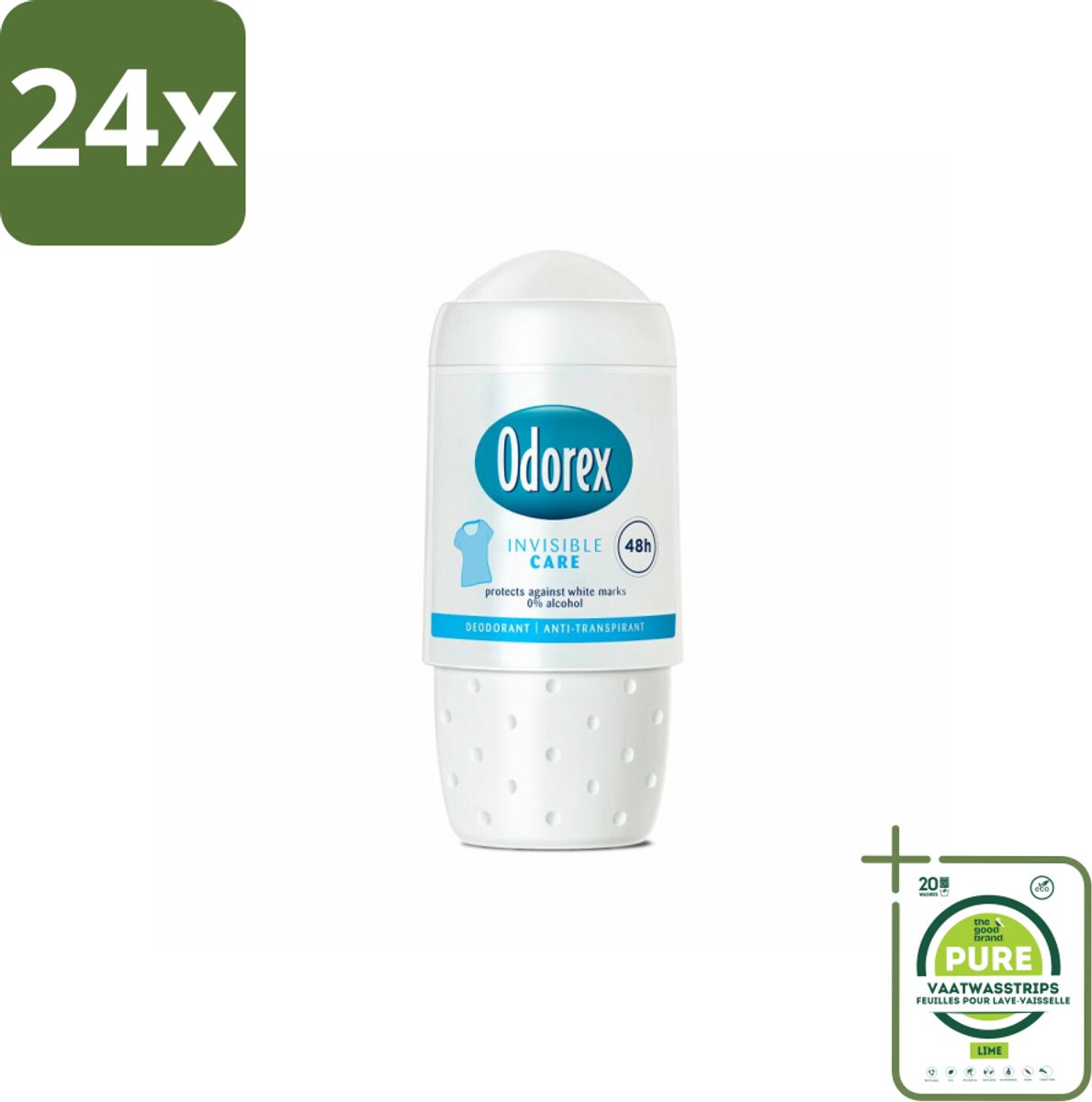 Odorex Deodorant Roller Invisible Care 50 ml - Voordeelverpakking - 24 stuks - Onvisibel deodorant - Anti-witte strepen