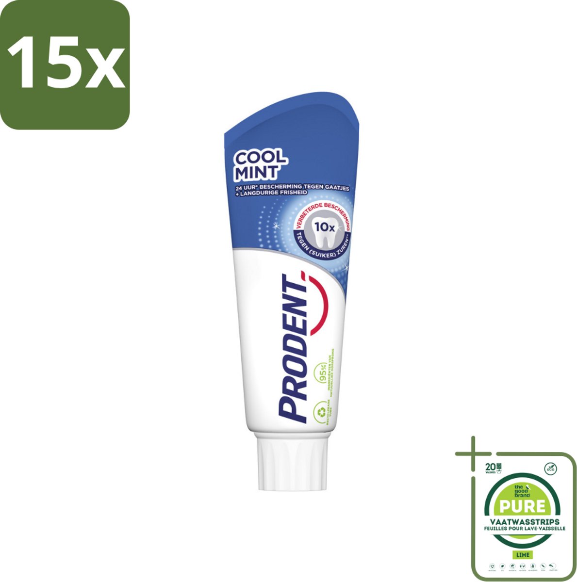 15 x Prodent Tandpasta Cool Mint 75 ml - Grootverpakking - Tandpasta - Tandbederf - Tanderosie - Tandglazuur - Fluoride