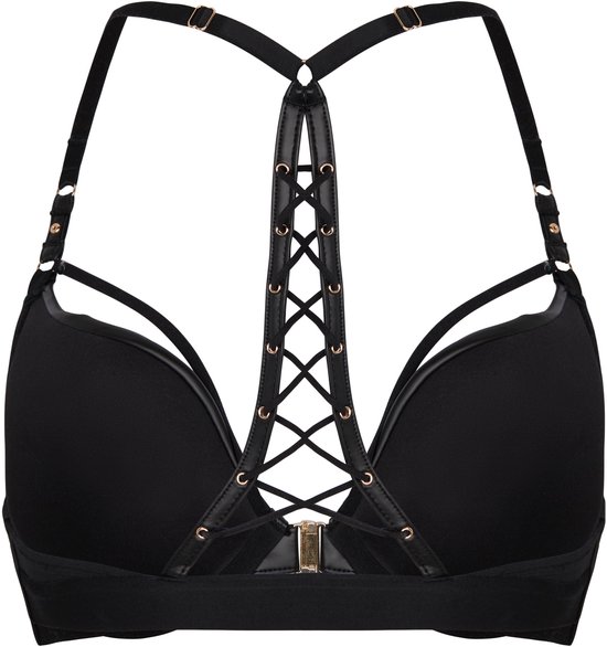 Zwarte push-up bh met bandjes en gouden gesp