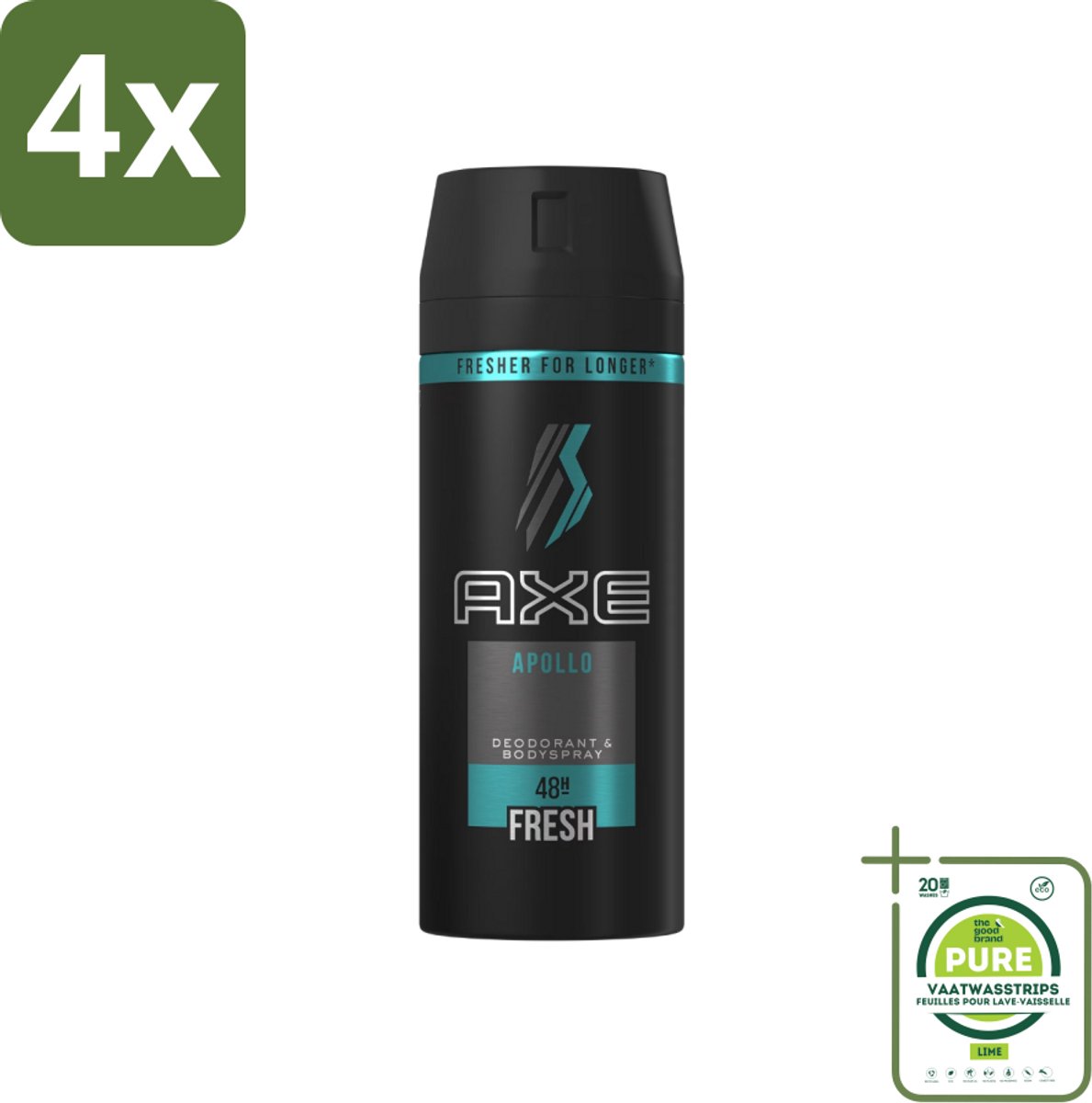 Axe - Deodorant Bodyspray - 48hrs Non Stop Fresh - Apollo - 150 ml - Voordeelverpakking - 4 stuks - Axe Apollo - Deodorant spray