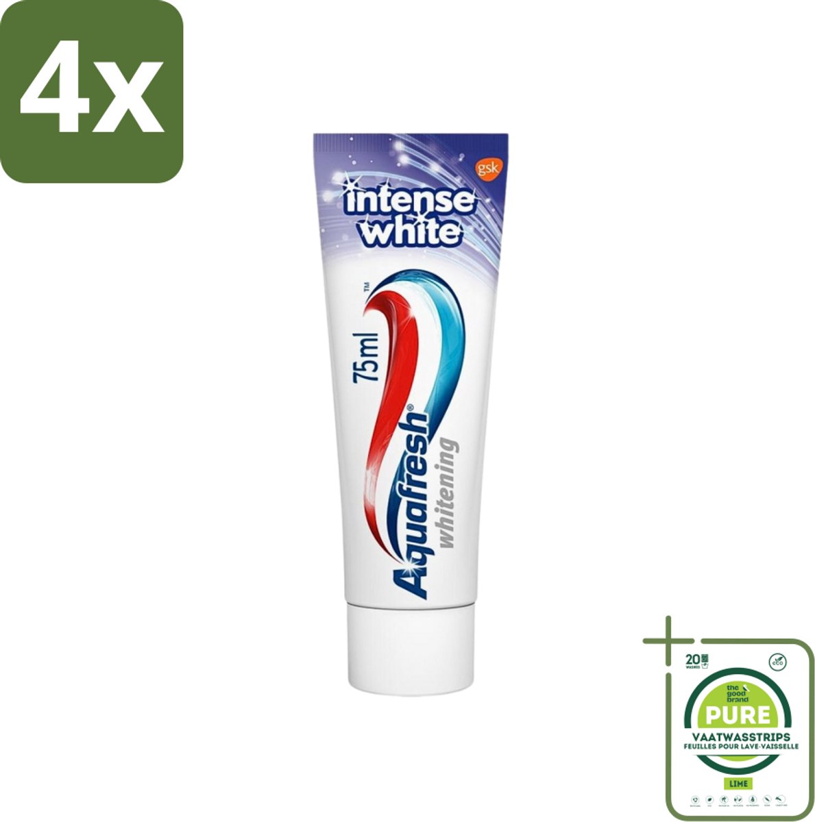 Aquafresh Tandpasta Intense White 75 ml - Voordeelverpakking - 4 stuks - Tandpasta - Witte tanden