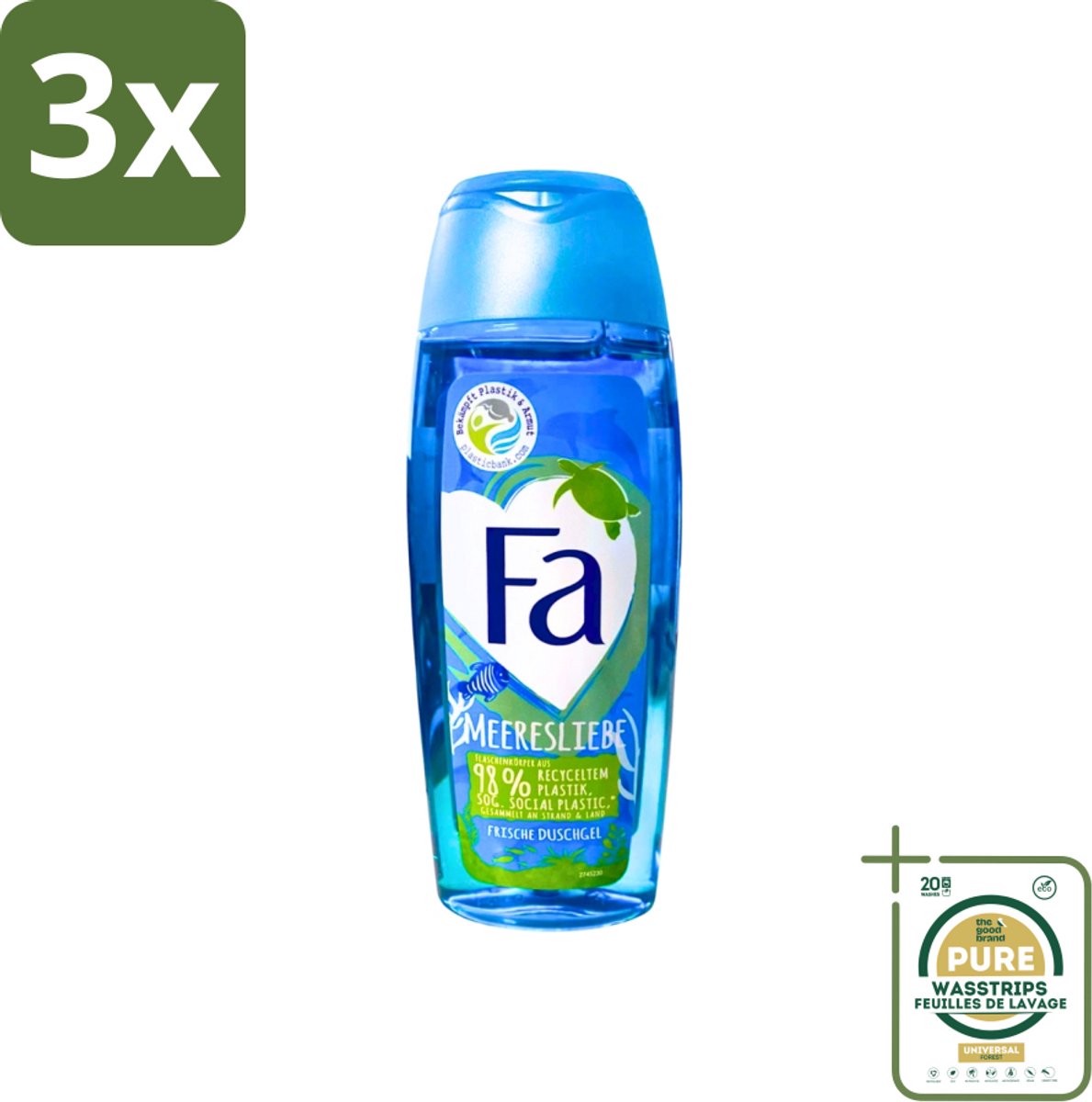 3 x Fa - Douchegel - Zeeliefde Fresh - Verfrissend & Verkwikkend - Verzorgend - 250 ml - Grootverpakking - Douchegel - Zeeliefde - Frisheid - Verfrissend - Verzorgend