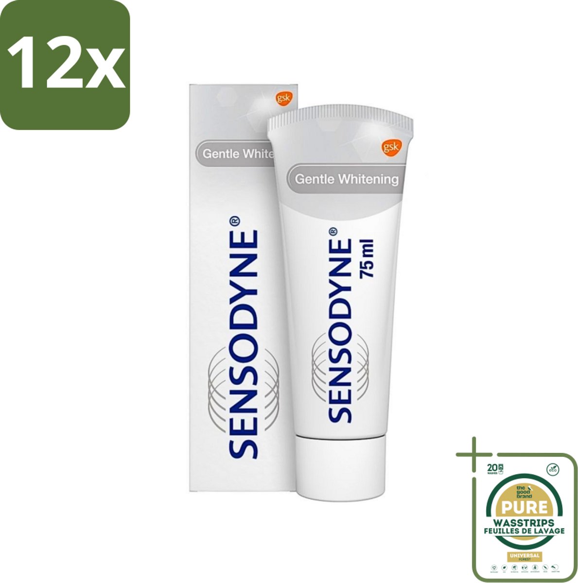 Sensodyne - Tandpasta - Gentle Whitening - Voor Gevoelige Tanden - 75 ml - Voordeelverpakking - 12 stuks - Witte tanden - Tandglazuur