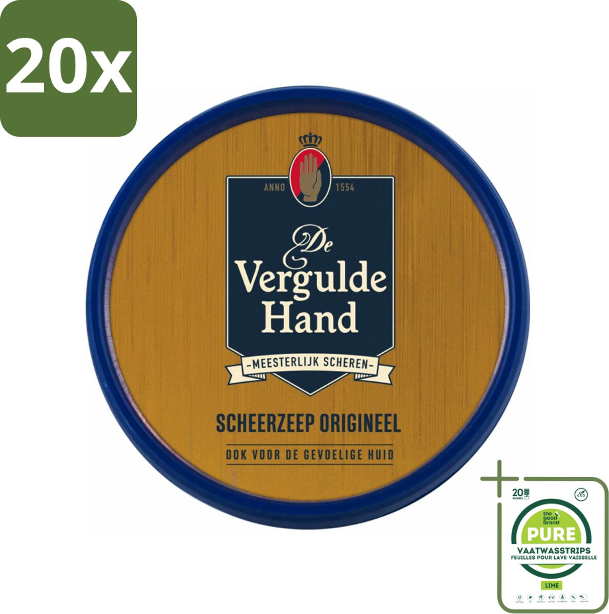 20 x Vergulde Hand Scheerzeeptablet 75 gr - Grootverpakking - Scheerzeep - Scheerbeurt - Schuim - Baardharen - Huid