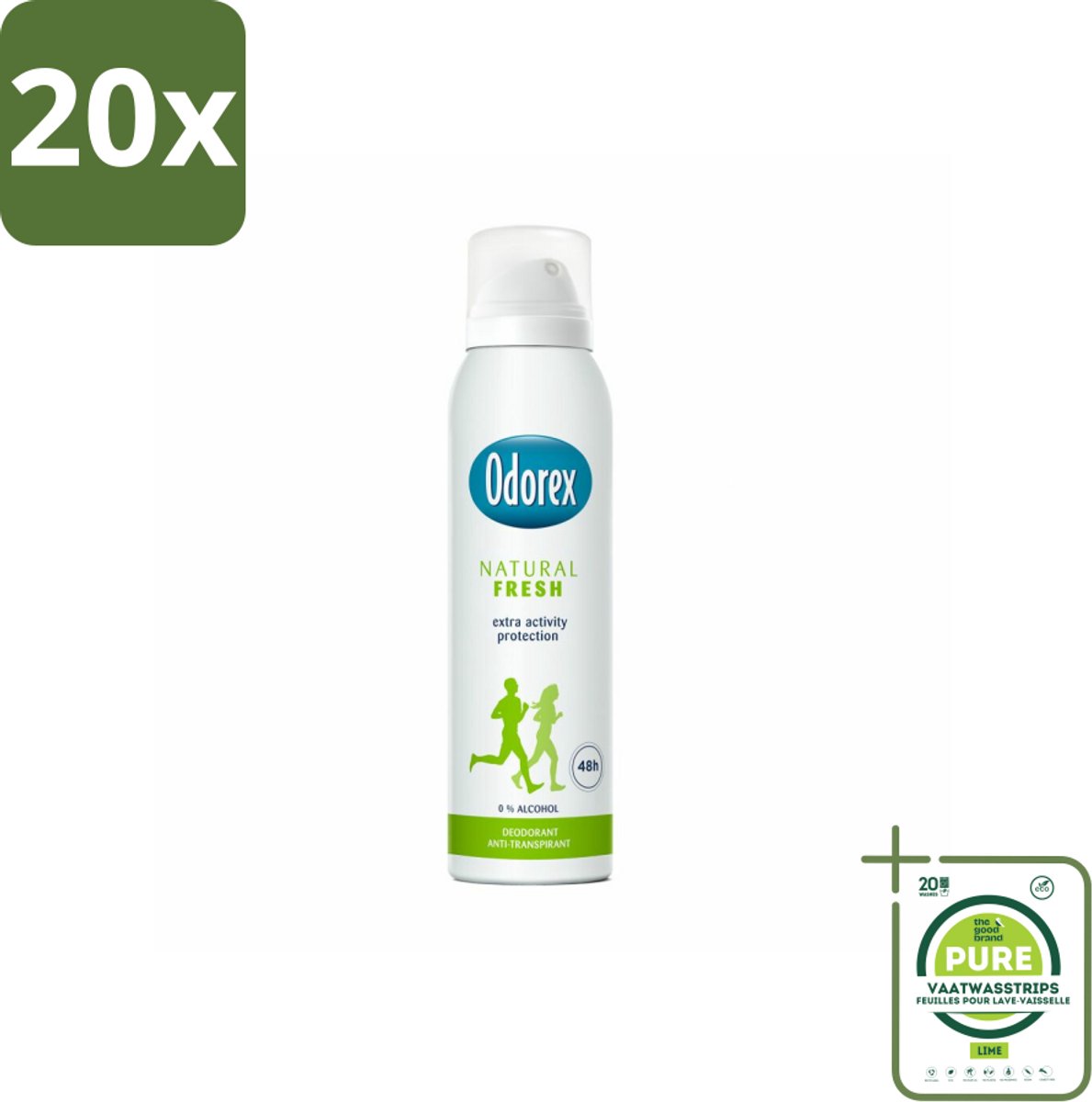 20 x Odorex Deodorant Spray Natural Fresh 150 ml - Grootverpakking - Deodorant Spray - Natuurlijke Frisheid - Alcoholvrije Deodorant - Huidvriendelijk - Dermatologisch Getest