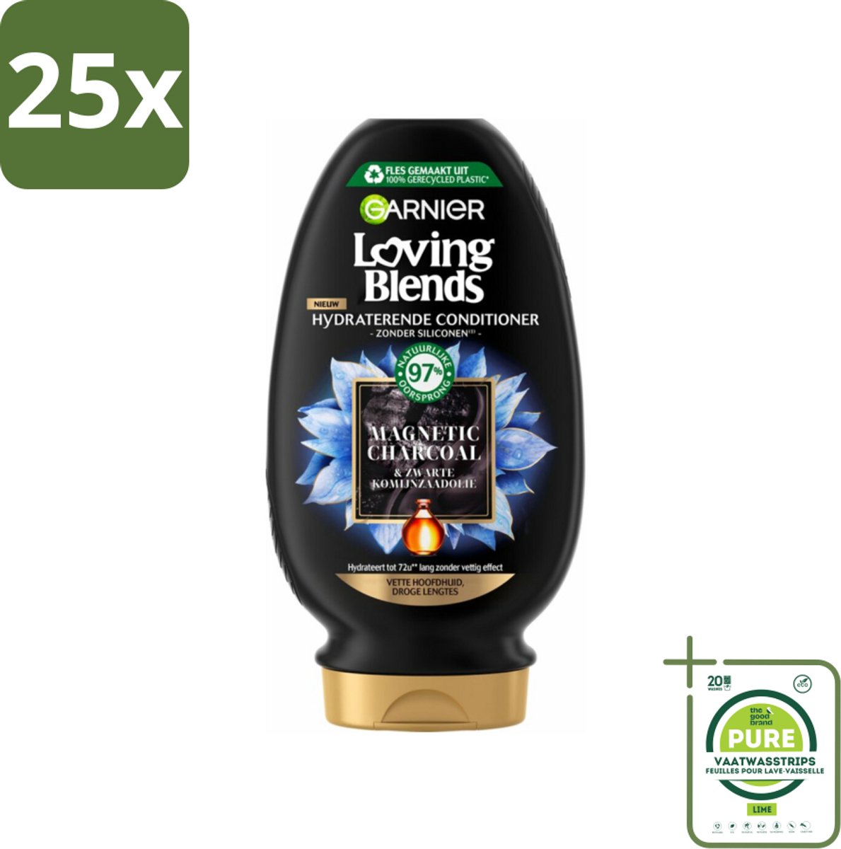25 x Garnier Loving Blends Magnetic Charcoal Conditioner 250 ml - Grootverpakking - Vette Hoofdhuid - Droge Lengtes - Conditioner - Zuiverende Conditioner - Hydraatende Conditioner