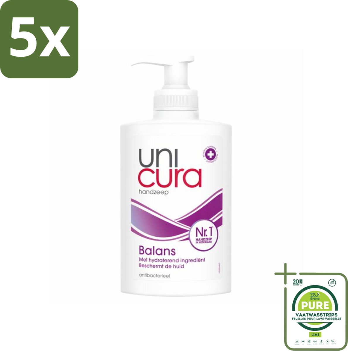 5 x Unicura - Vloeibare Handzeep - Anti Bacterieel - Balans - 250 ml - Grootverpakking - Antibacteriële Handzeep - Handzeep Met Antibacteriële Werking - Handzeep Voor Gevoelige Huid - Handzeep Met Hydratatie - Handzeep 95% Natuurlijk