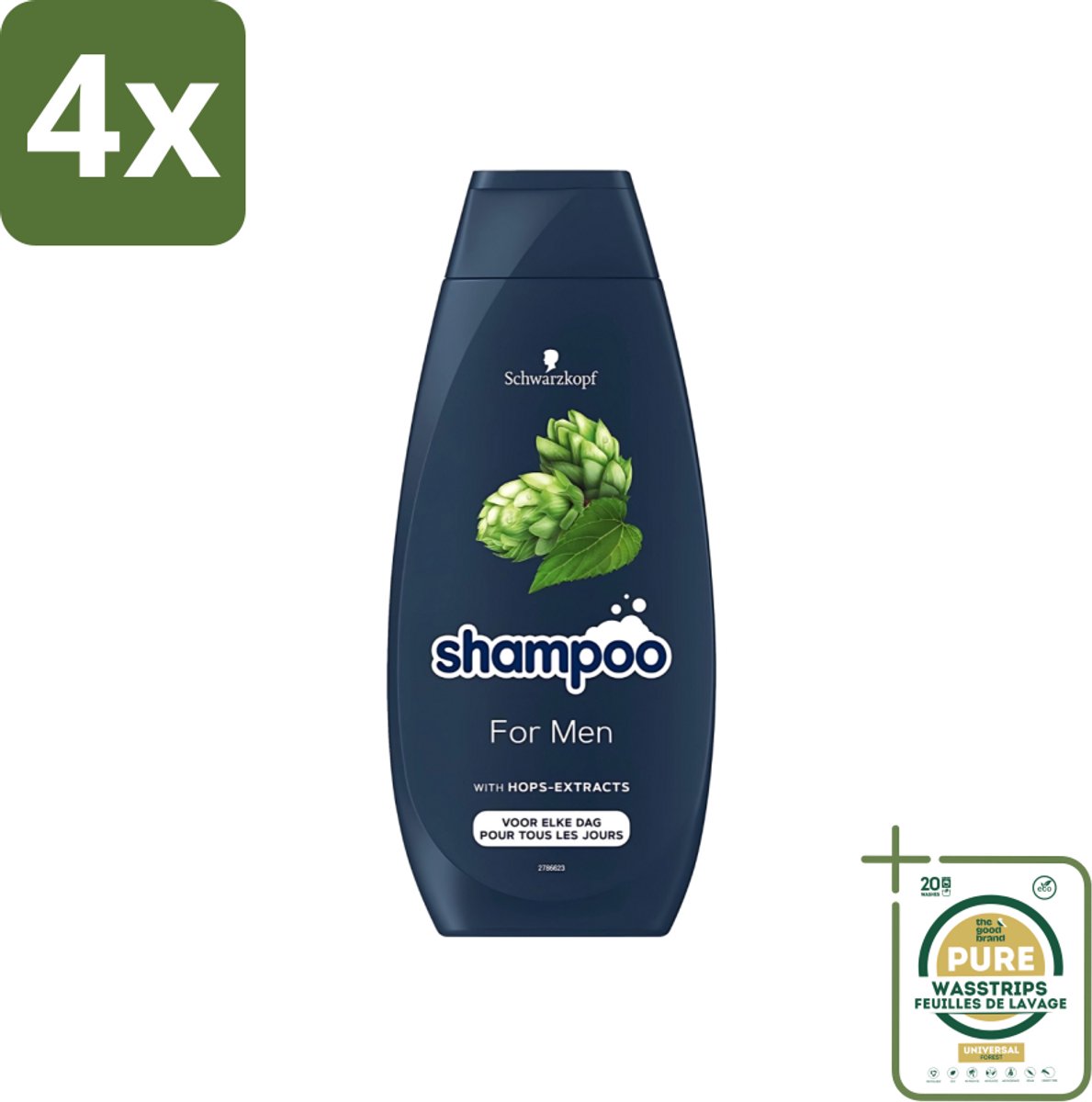 Schwarzkopf - Shampoo - For Men - Met Hop Extract - Voor elke dag - 400 ml - Voordeelverpakking - 4 stuks - Hop extract shampoo - Volume shampoo