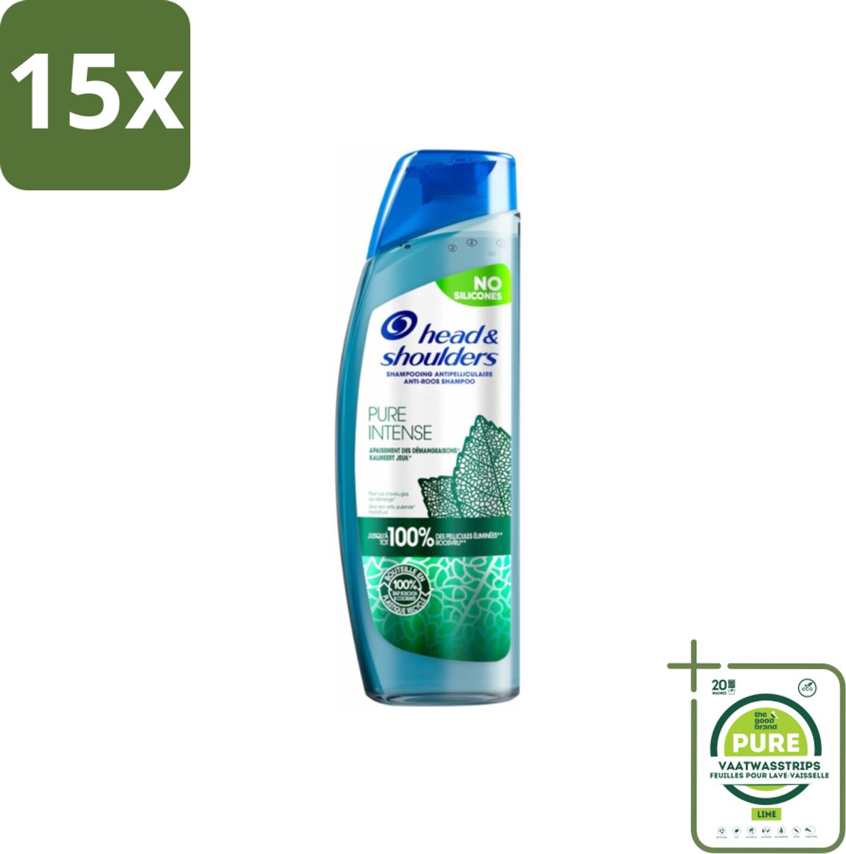 15 x Head & Shoulders - Anti-Roos Shampoo - Pure Intense - Kalmeert Jeuk - 250 ml - Grootverpakking - Roos Shampoo - Anti-roos Shampoo - Hoofdhuidverzorging - Jeuk Verlichten - Kalmerende Shampoo