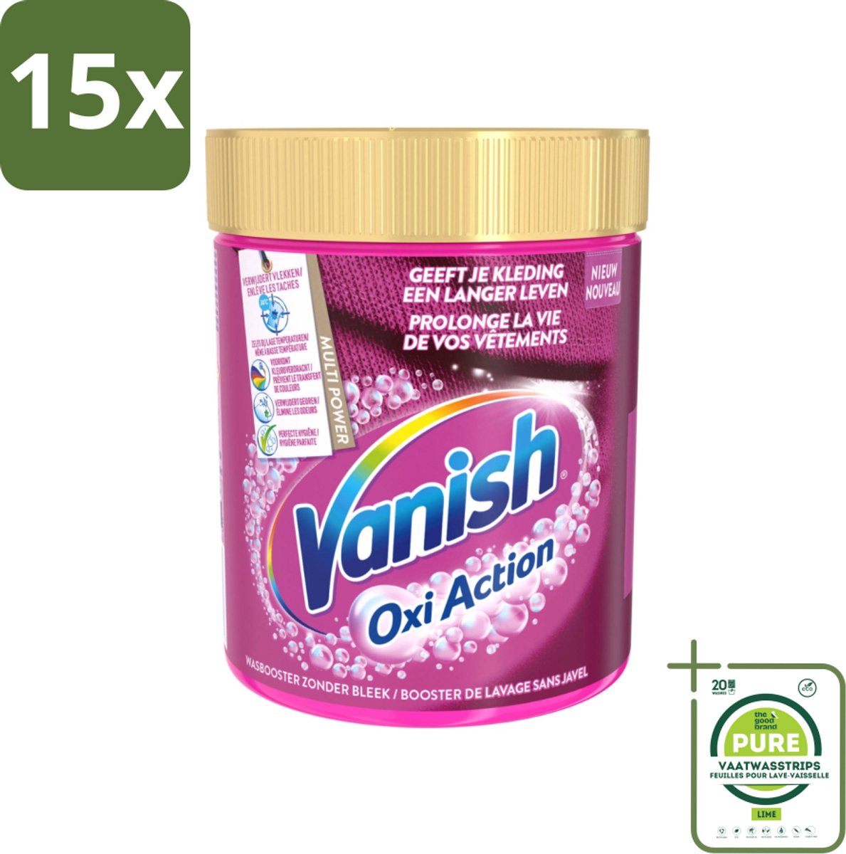 15 x Vanish Oxi Action - Vlekkenverwijderaar - Wasbooster - Zonder Bleek - Gekleurde Was - 550 Gram - Grootverpakking - Vlekkenverwijderaar - Wasbooster - Gekleurde Was - Wasmiddel - Vlekken Verwijderen
