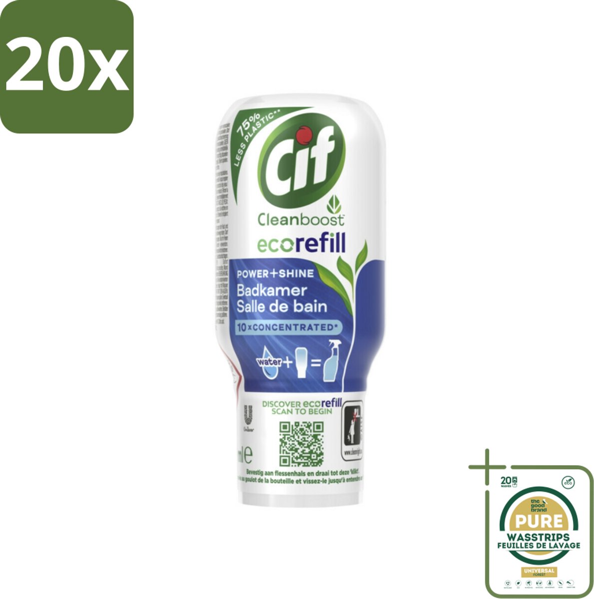 20 x Cif Eco Refill - Power & Shine - Badkamerreiniger - Spray - 70 ml - Grootverpakking - Badkamerreiniger - Ecorefill - Herbruikbare Reiniger - Milieuvriendelijke Reiniger - Krachtige Badkamerreiniger