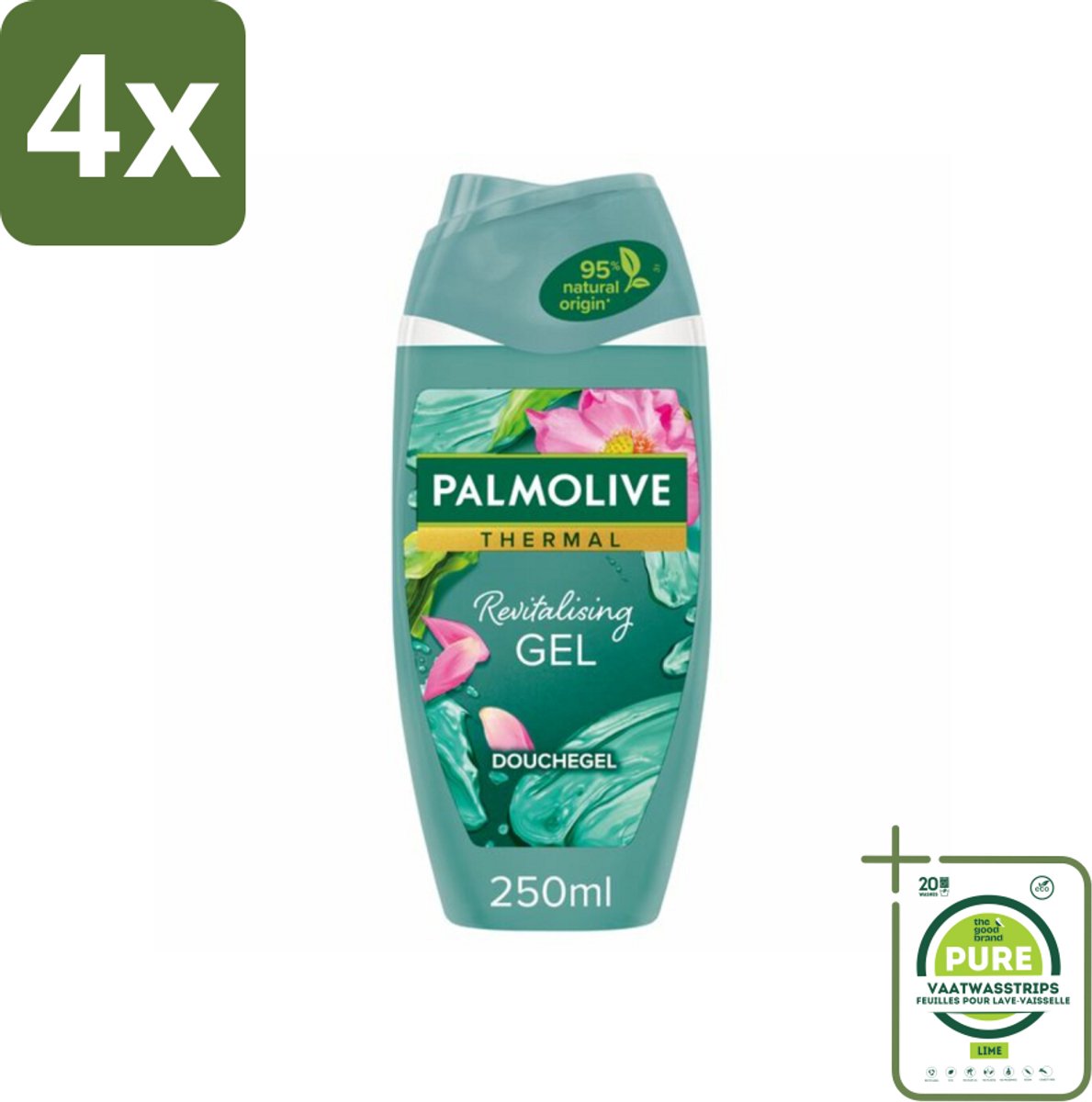 Palmolive - Thermal - Douchegel - Algen & Lotusbloem - Revitalising Gel - 250 ml - Voordeelverpakking - 4 stuks - Douchegel - Algen