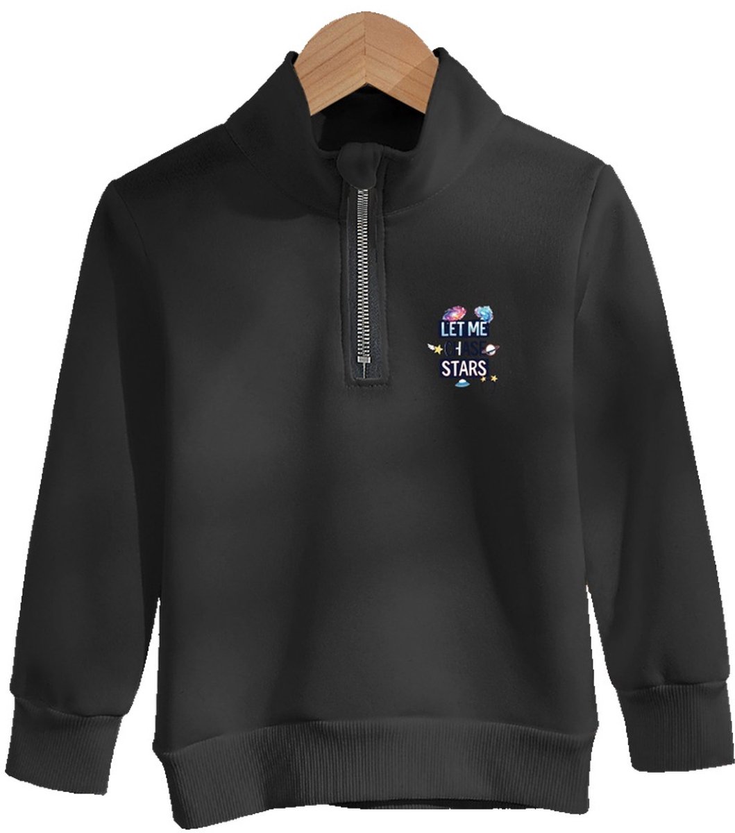 Currero Quarter Zip Jongens Sweater Met Rits Jumper Quarterzip Hoodie Jongen Warme Trui Vest Lang Coltrui 7 Jaar Zwart