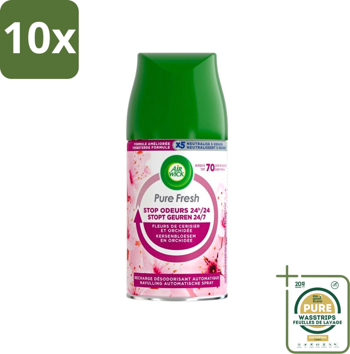 10 x Air Wick Freshmatic Max Pure Fresh Cherry Blossom & Orchid 250 ml - Grootverpakking - Aziatische Kersenbloesem - Luchtverfrisser - Geurverspreider - Geur - Geurstop