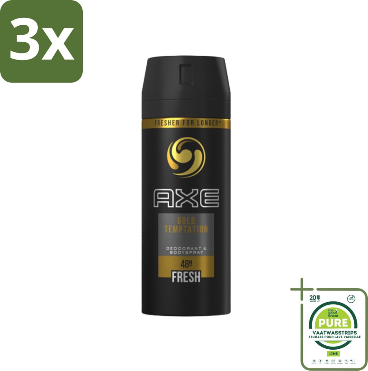 3 x Axe - Deodorant Bodyspray - 48hrs Fresh - Gold Temptation - 150 ml - Grootverpakking - Deodorant - Axe - Gold Temptation - 48 Uur Bescherming - Mannelijke Deodorant