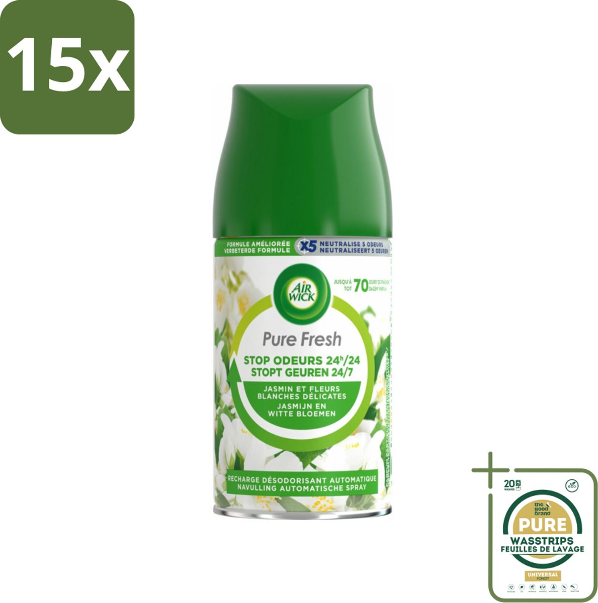 15 x Air Wick Freshmatic - Luchtverfrisser Navulling - Pure Jasmijn & Witte Bloemen - 250ml - Grootverpakking - Luchtverfrisser - Geurverspreider - Jasmijn Geur - Witte Bloemen Geur - Geurintensiteit