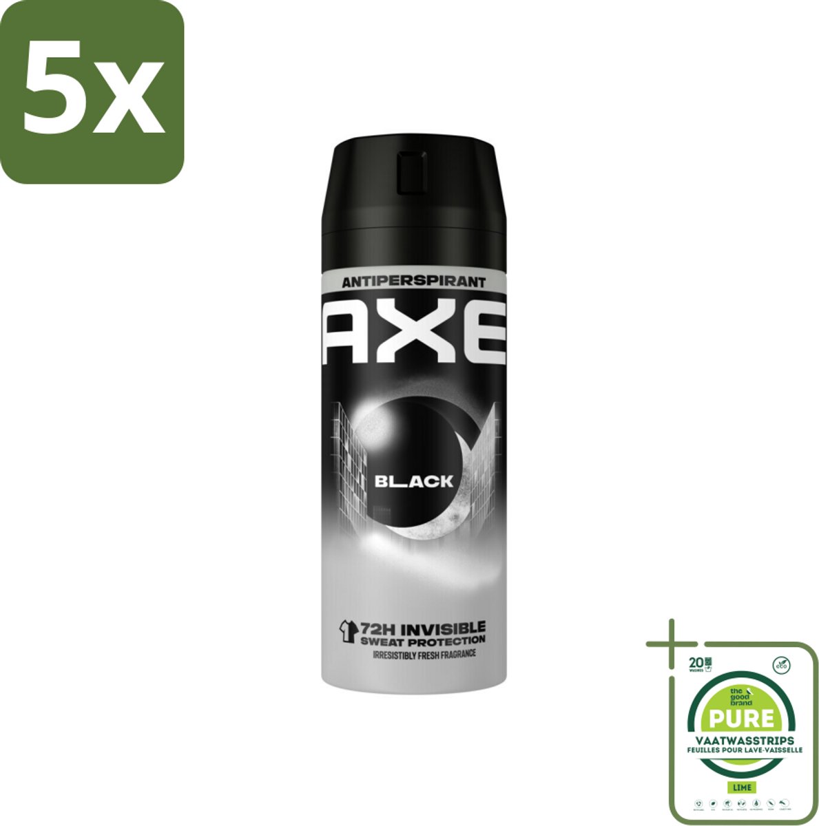 5 x Axe - Deodorant Spray - 72hrs Anti Sweat - Black - 150 ml - Grootverpakking - Anti-transpirant - Deodorant Spray - 72 Uur Bescherming - Axe Black - Geur