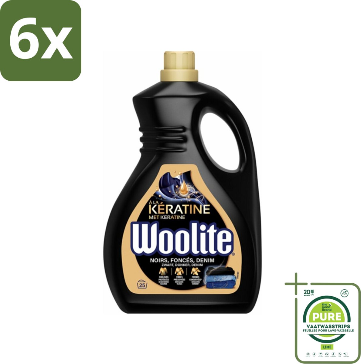 Woolite Dark - Vloeibaar Wasmiddel - Met Keratine - Donkere & Denim Was - 25 Wasbeurten - 1,5L - Voordeelverpakking - 6 stuks - Wasmiddel voor donkere kleding - Denim wasmiddel