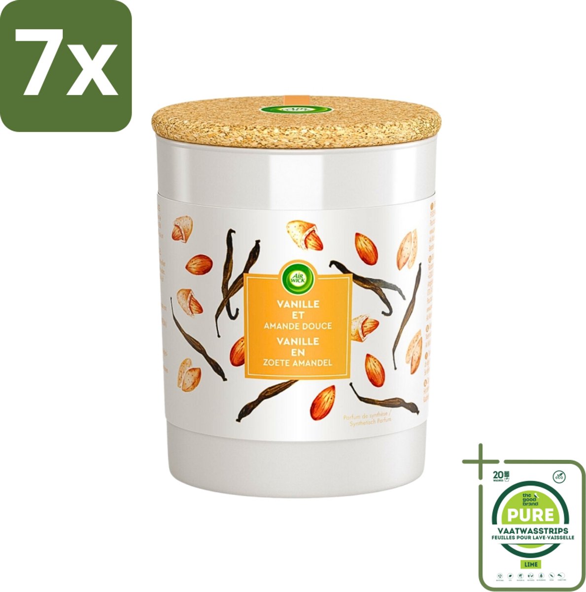 7 x Air Wick - Geurkaars - Vanille & Zoete Amandel - 35 Uur Brandduur - Grootverpakking - Geurkaars - Vanille Geur - Amandel Geur - Sfeerkaars - Air Wick