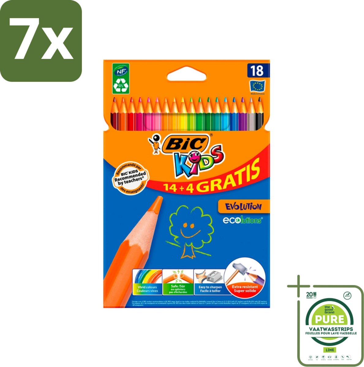 7 x Bic Kids - Kleurpotloden - Diverse Kleuren - Eco - Evolution - 18 Potloden - Grootverpakking - Kleurpotloden - Kinderpotloden - Kleurpotloden Voor Kinderen - Ecologische Potloden - Duurzame Potloden