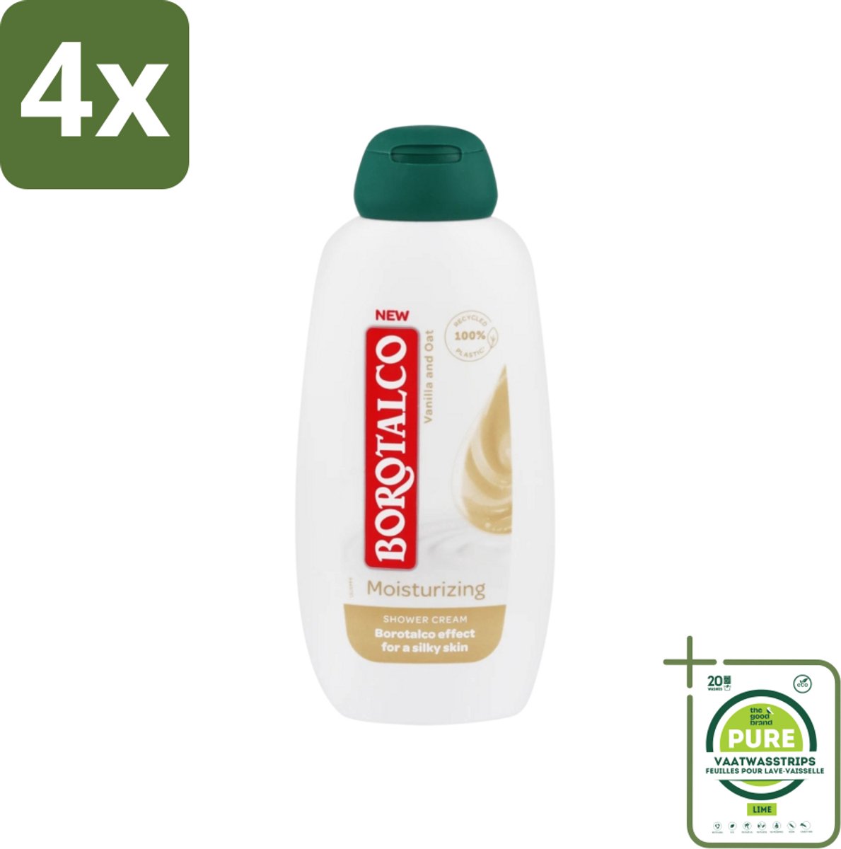 Borotalco - Douchegel - Moisturizing - Vanilla & Oat - 250 ml - Voordeelverpakking - 4 stuks - Douchegel - Hydraterende douchegel