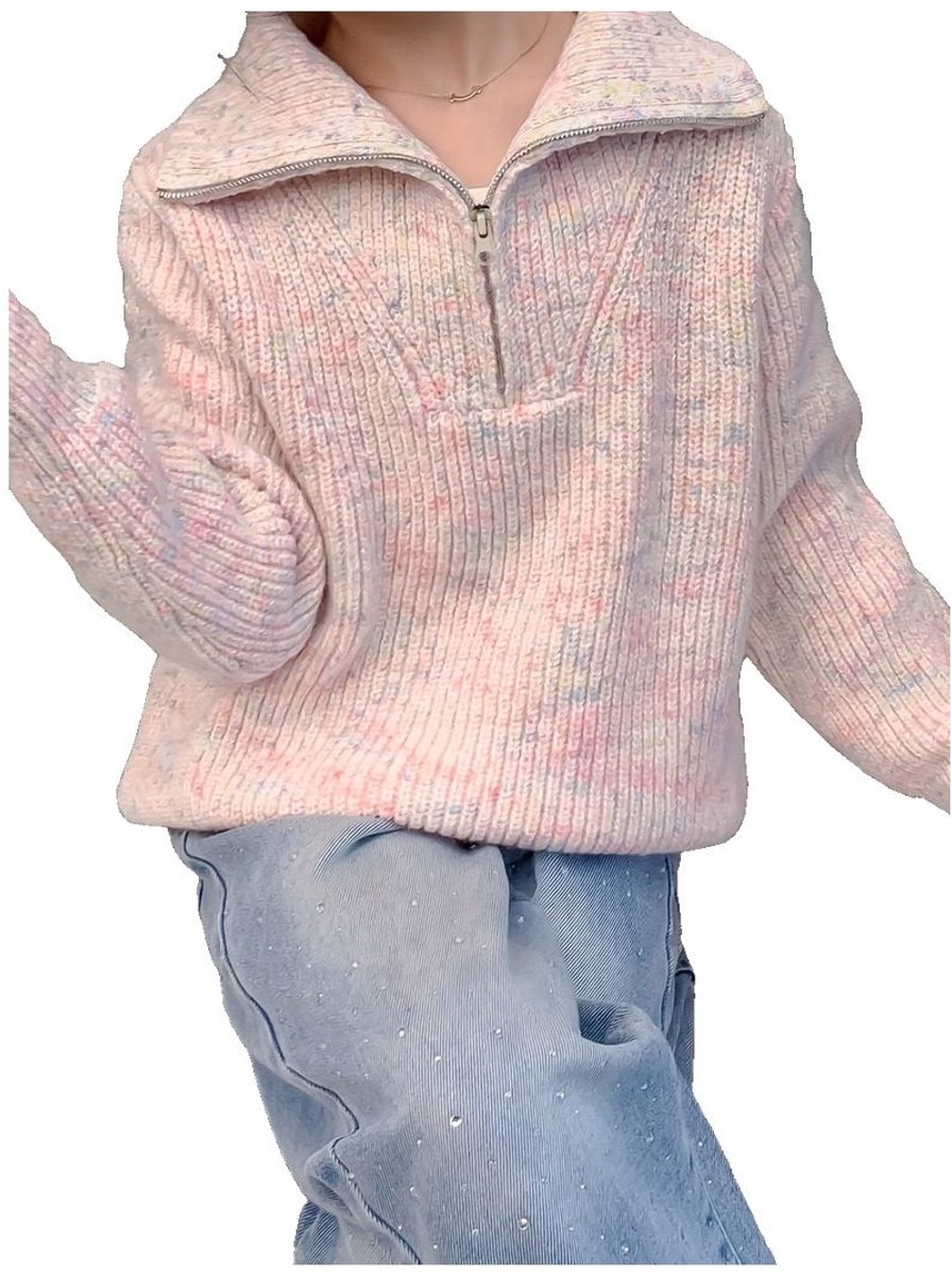 Currero Quarter Zip Meisjes Sweater Met Rits Jumper Quarterzip Hoodie Meisje Warme Trui Vest Lang Coltrui 1-2 Jaar Roze