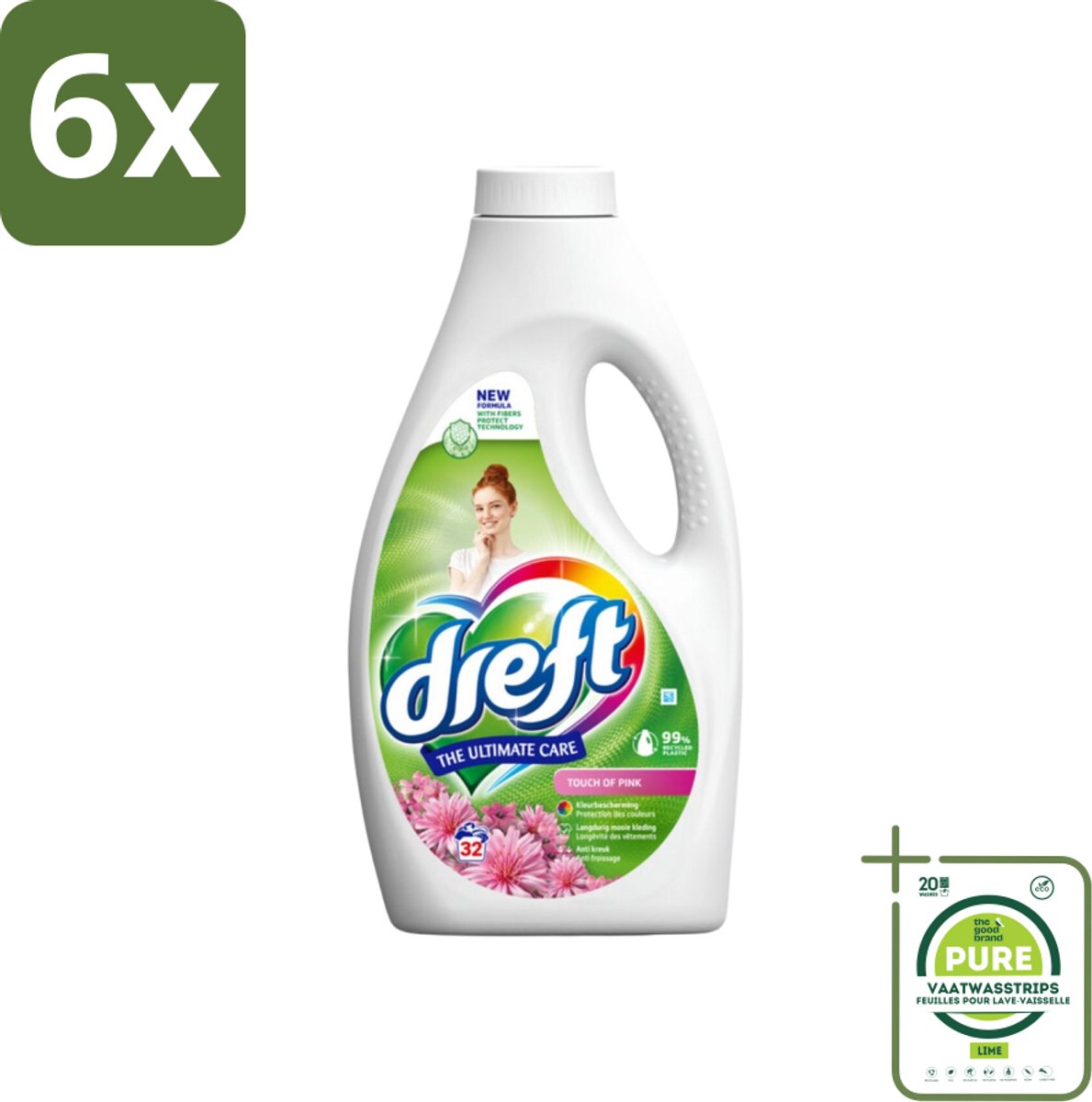 Dreft Vloeibaar Wasmiddel Touch of Pink 32 Wasbeurten 1,4 liter - Voordeelverpakking - 6 stuks - Wasmiddel - Vloeibaar wasmiddel