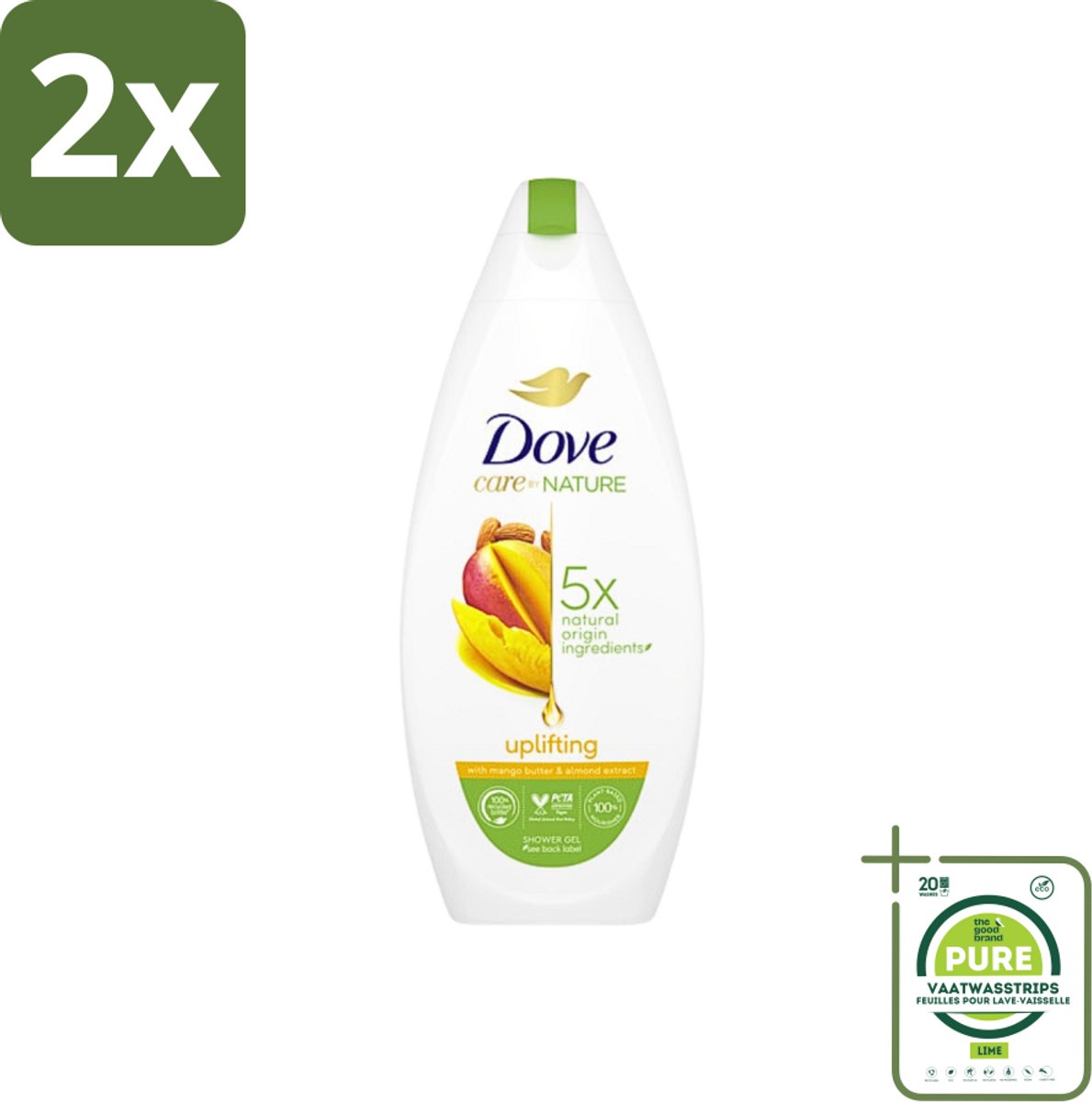 Dove Care By Nature - Uplifting - Douchegel - Mangoboter & Almond Extract - 225 ml - Voordeelverpakking - 2 stuks - Douchegel - Dove