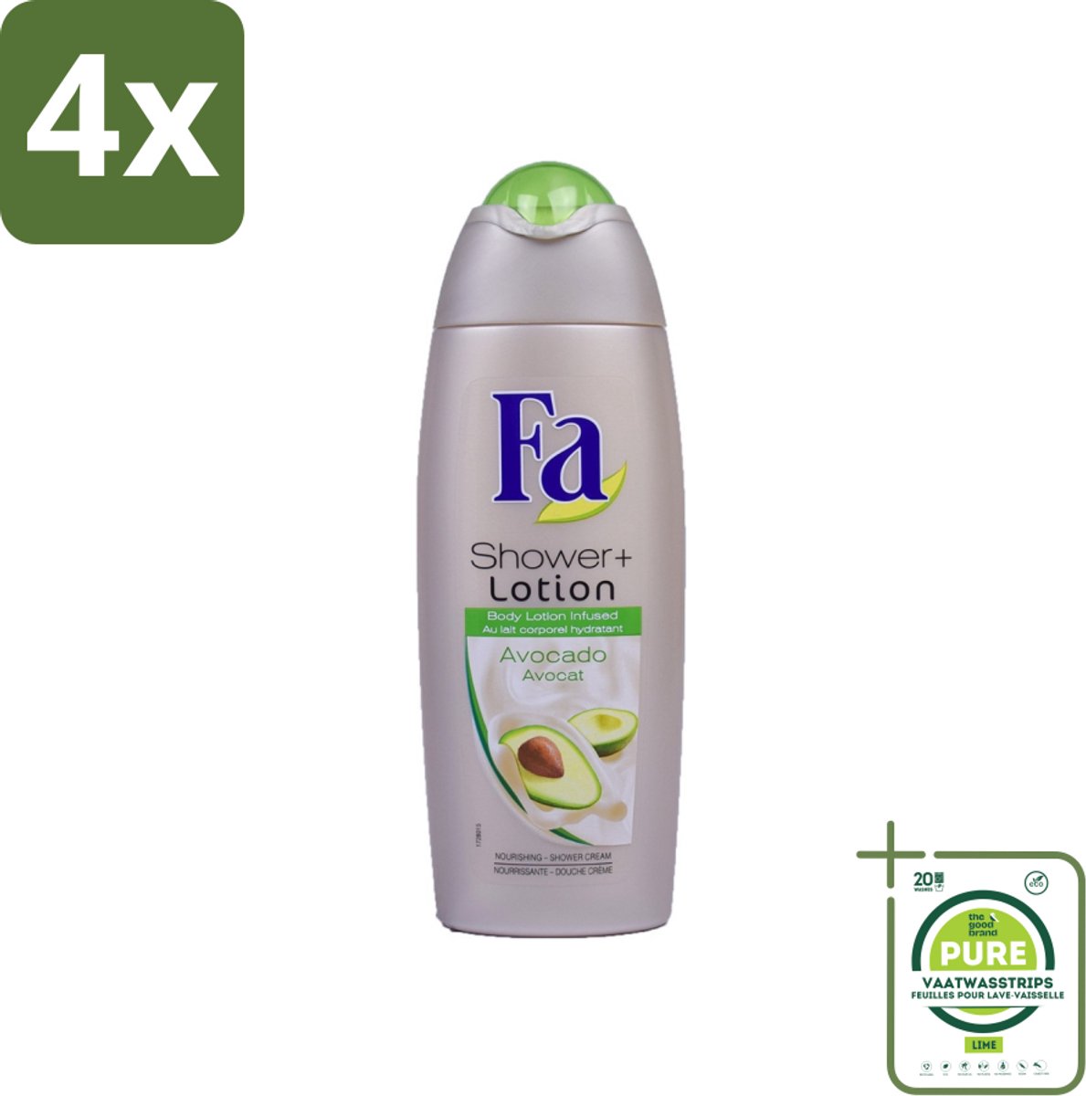 Fa - Douchecrème Met Lotion - Avocado - 250 ml - Voordeelverpakking - 4 stuks - Douchecrème - Avocado