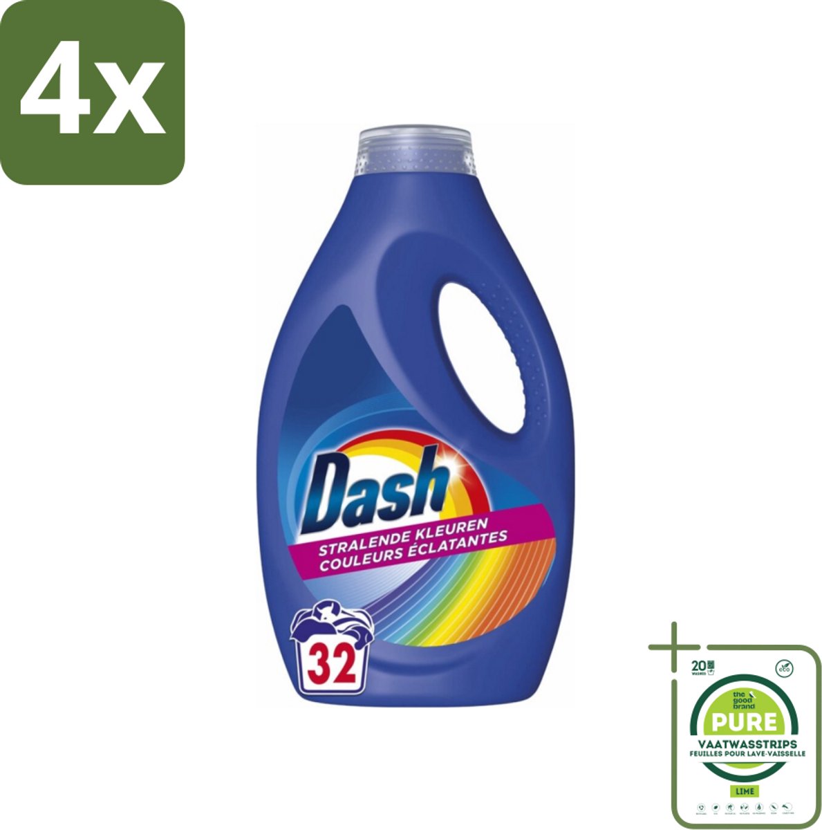 Dash - Stralende Kleuren - Vloeibaar Wasmiddel - Gekleurde Was - 32 Wasbeurten - Voordeelverpakking - 4 stuks - Wasmiddel - Gekleurde was
