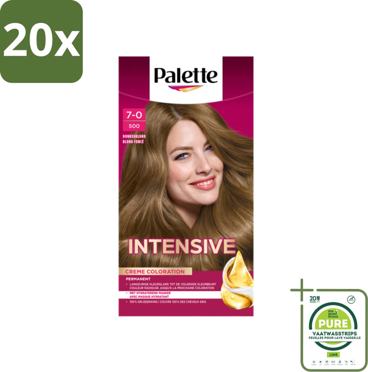 20 x Palette Intensive Oil-Care Color Haarkleuring 500 Donkerblond - Grootverpakking - Haarverf - Donkerblond - Grijsdekking - Langdurige Kleur - Haarkleur