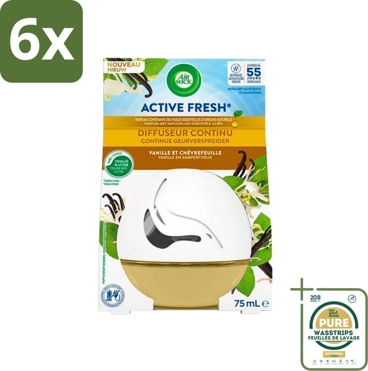 Air Wick Decosphere - Luchtverfrisser - Vanille & Kamperfoelie - 75ml - Voordeelverpakking - 6 stuks - Kamperfoelie geur - Langdurige geur