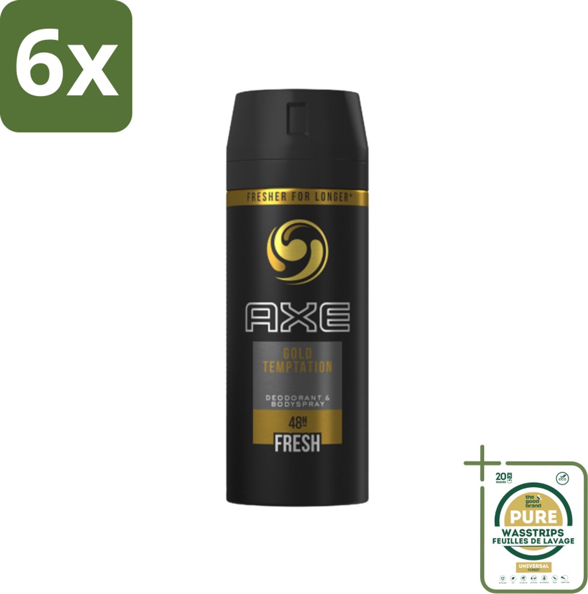Axe - Deodorant Bodyspray - 48hrs Fresh - Gold Temptation - 150 ml - Voordeelverpakking - 6 stuks - Gold Temptation - 48 uur bescherming