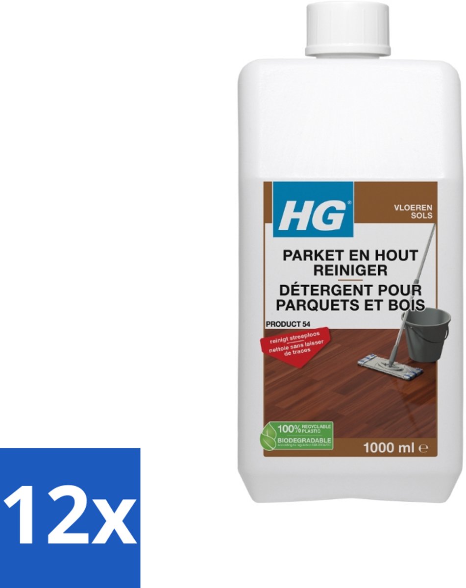 12 x HG Parketreiniger Vloer Polish Cleaner 1 liter - Parketreiniger - Parketvloer Schoonmaken - Vloerreiniger - HG Parketreiniger - Parketonderhoud