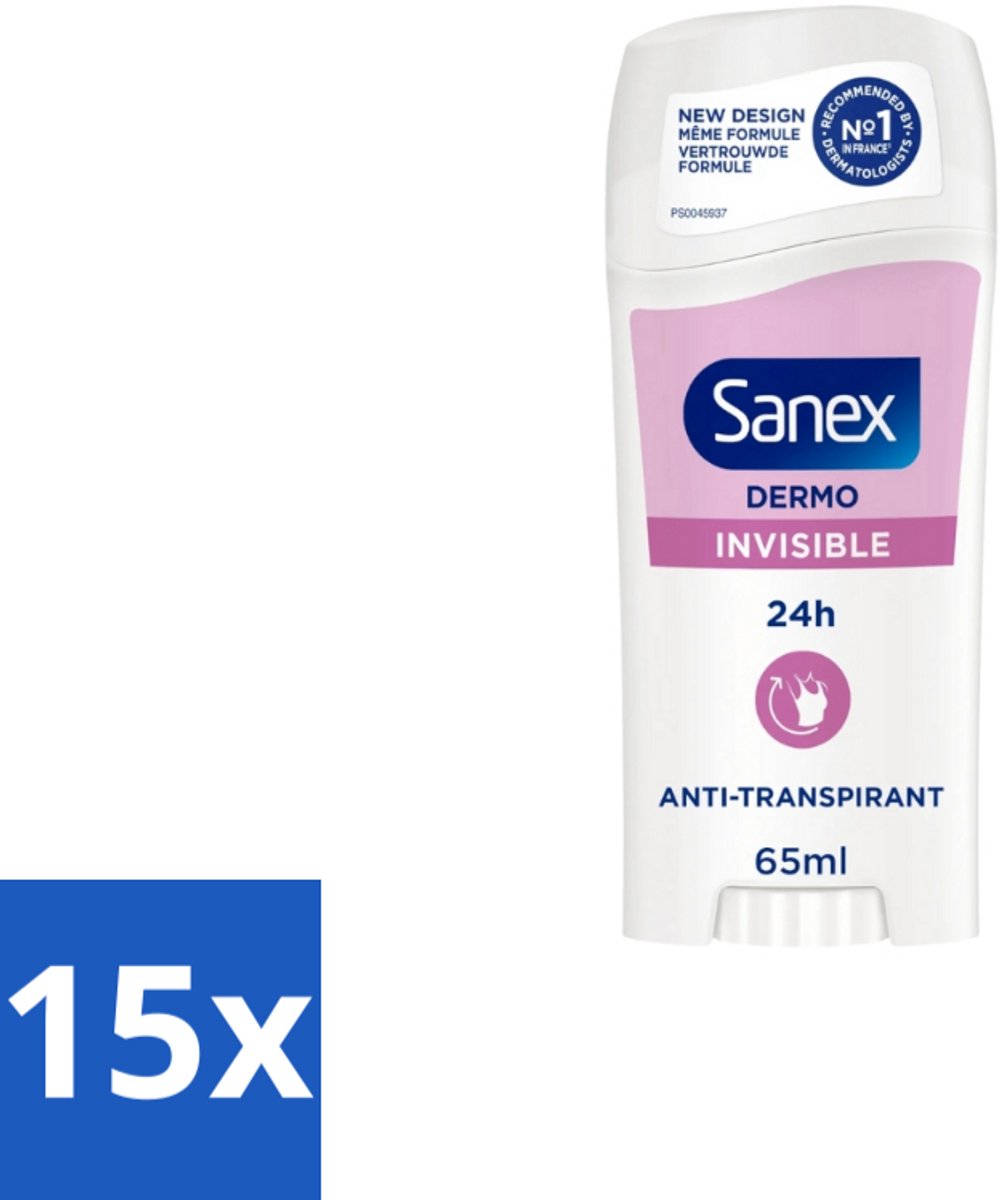 Sanex – Deodorant Stick – Dermo Invisible – 65 ml - Bulkverpakking - 15 stuks
