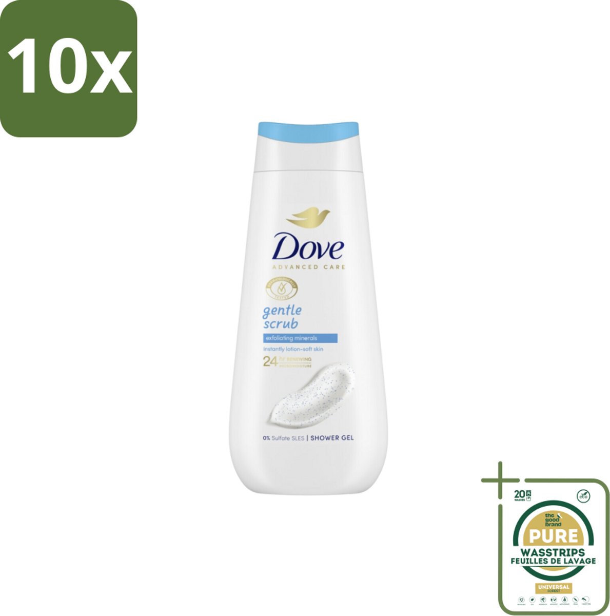 10 x Dove – Douchegel – Advanced Care Gentle Scrub – 225 ml - Grootverpakking - Douchegel - Exfoliatie - Huidverzorging - Zachte Douchegel - Schuim
