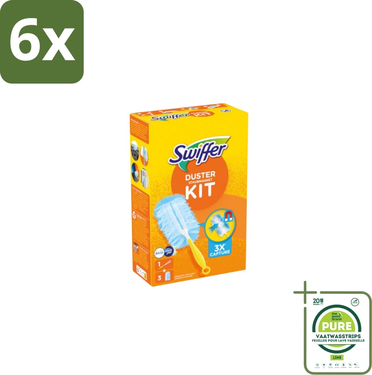 Swiffer – Starterkit + 3 Navullingen – Met Febreze - Voordeelverpakking - 6 stuks - Stofvrij maken - Stof opvangen
