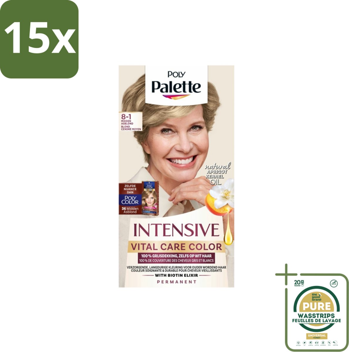 15 x Poly Palette – Haarverf – 8-1 Midden Asblond – 115 ml - Grootverpakking - Asblond - Grijsdekking - Natuurlijke Kleur - Koel Blond - Haarkleur